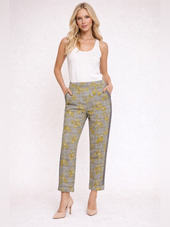 Silvia Tcherassi Pants - Silvia Tcherassi Yellow & Gray Plaid Floral Trousers